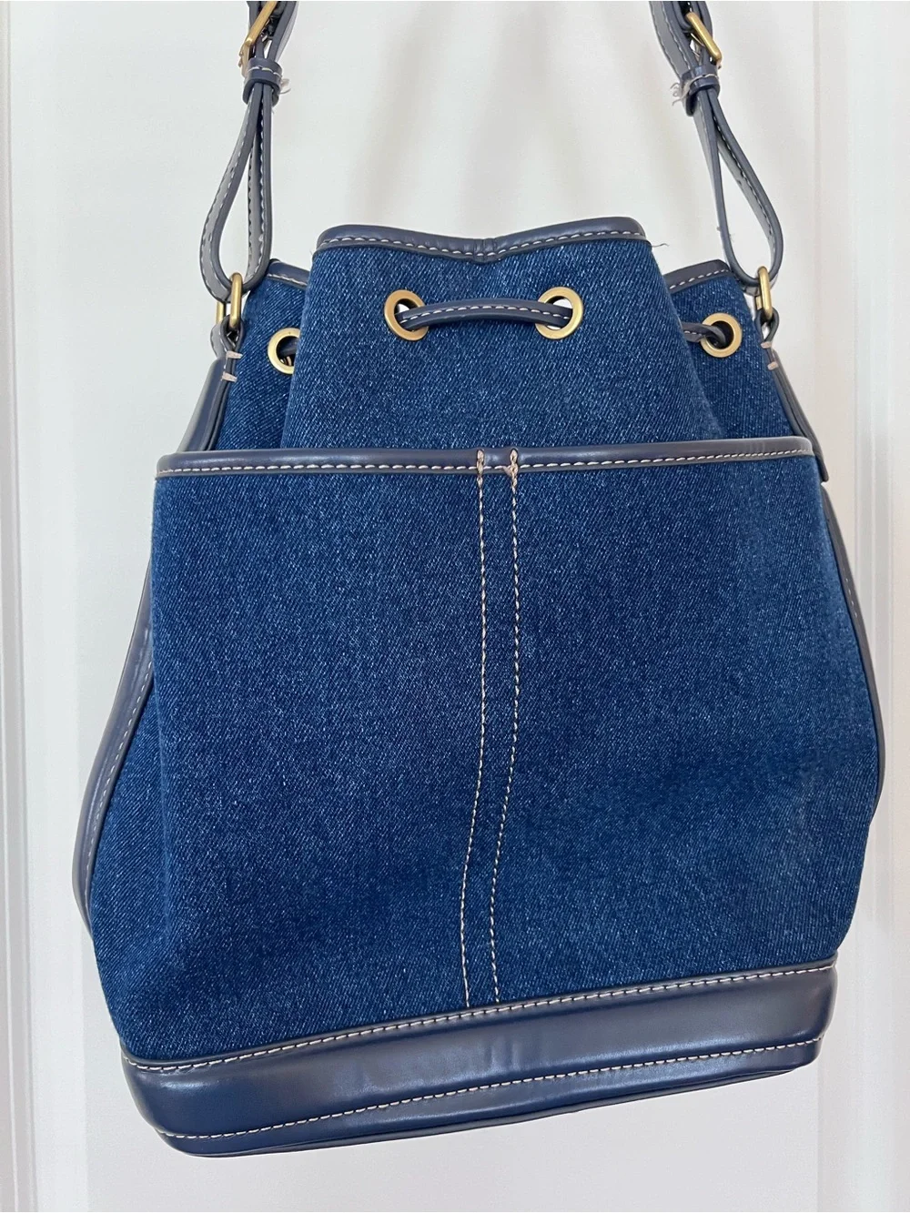 ZARA Denim Bucket Bag EUC Exterior Pockets Adjustable Strap